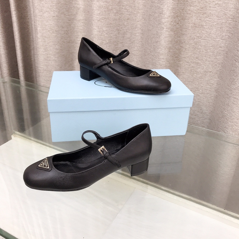 Pra*a nappa leather mary jane pumps black
