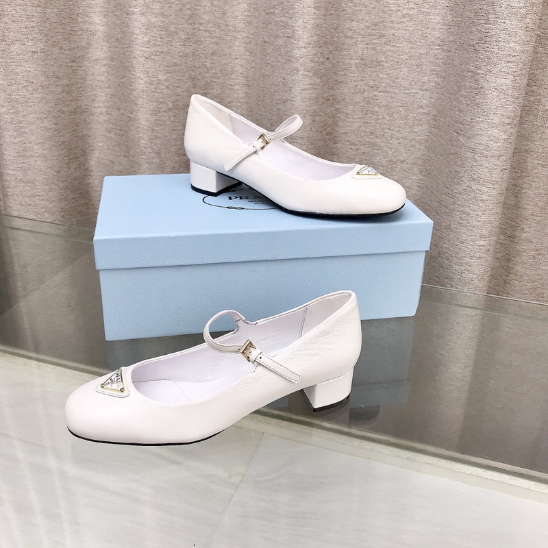 Pra*a nappa leather mary jane pumps white