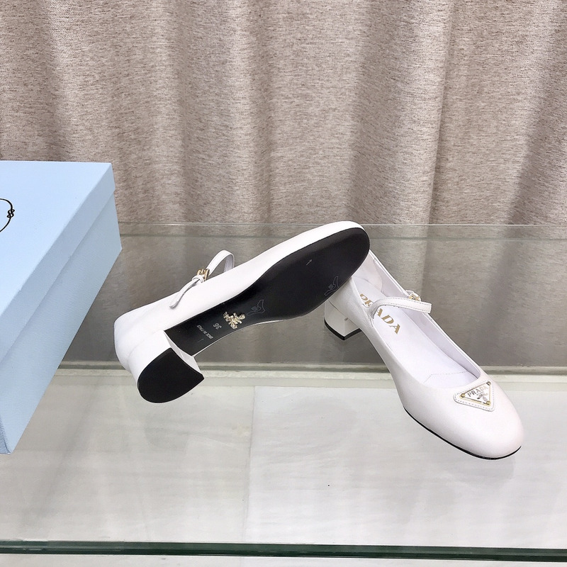 Pra*a nappa leather mary jane pumps white