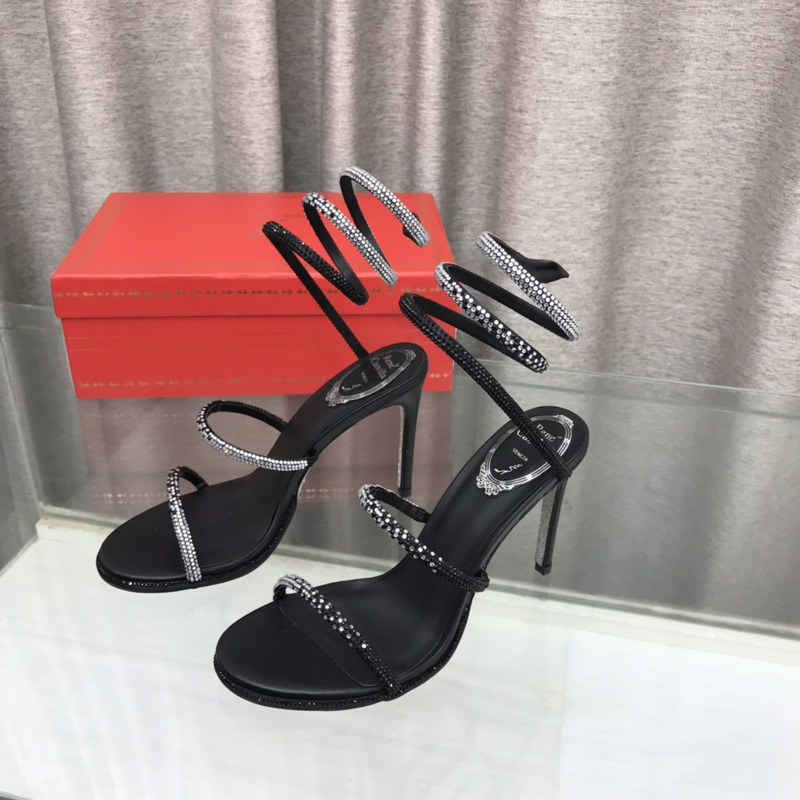 Rene Caovilla Cleo Sandal With Black And Silver Crystals 105