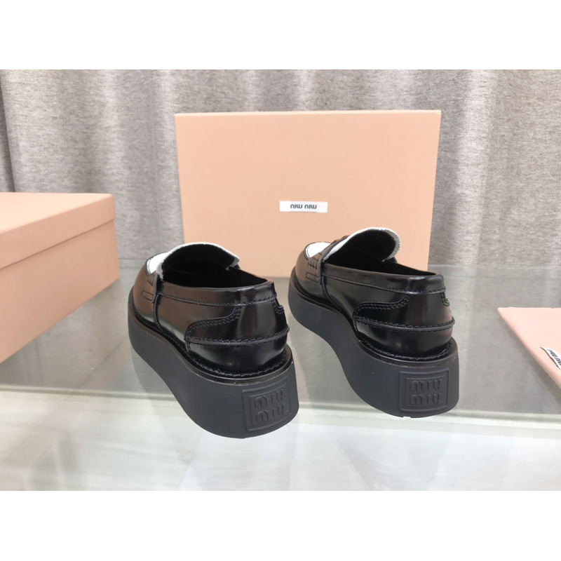 Miumiu Leather Penny Loafers Black And White
