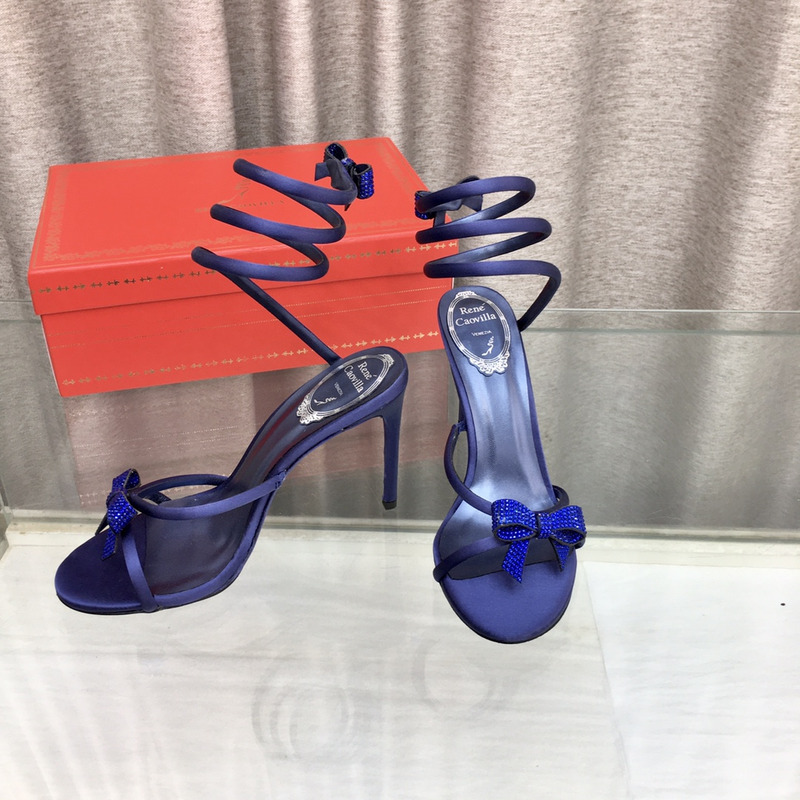Rene Caovilla Cleo Bow Sandals 105 Midnight Blue