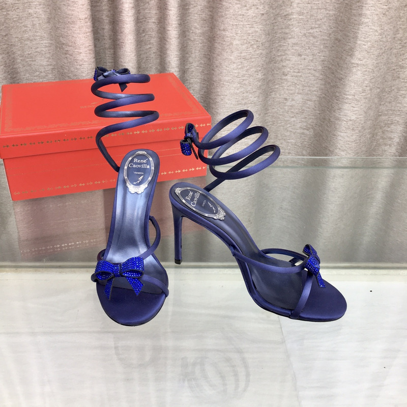 Rene Caovilla Cleo Bow Sandals 105 Midnight Blue