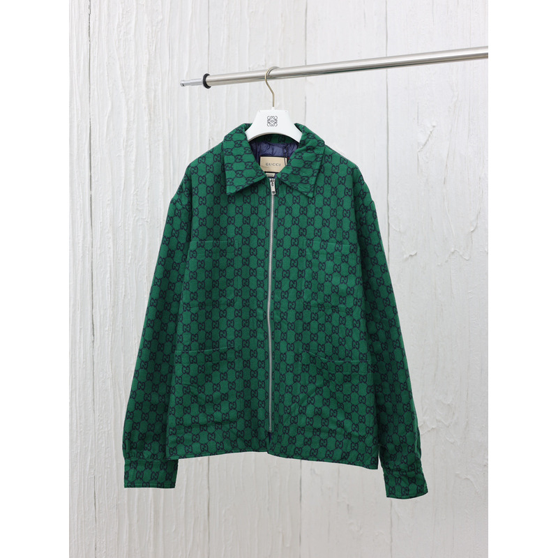 G*u*i gg wool flannel padded overshirt in green