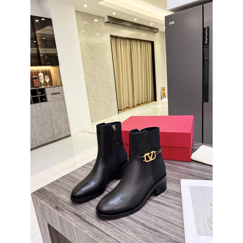 Valentino Vlogo Signature Calfskin Ankle Boot 30mm Black