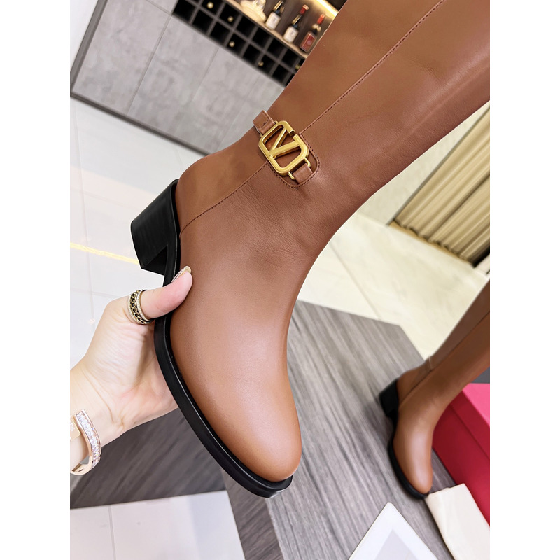 Valentino Vlogo Signature Calfskin High Boot Brown