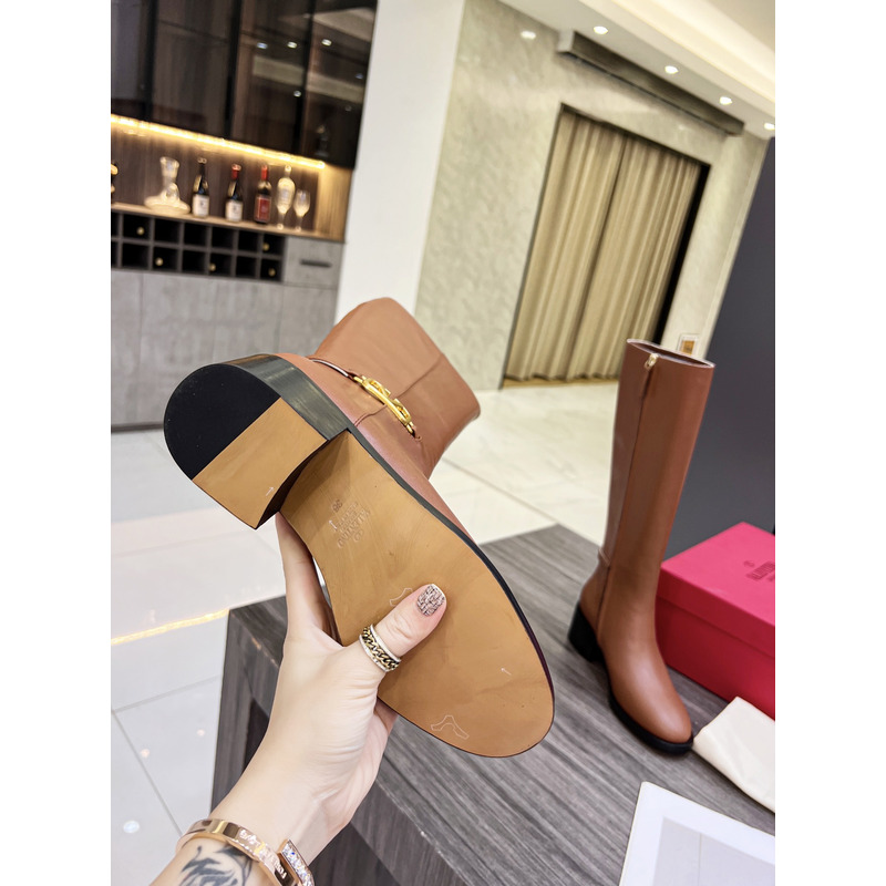 Valentino Vlogo Signature Calfskin High Boot Brown