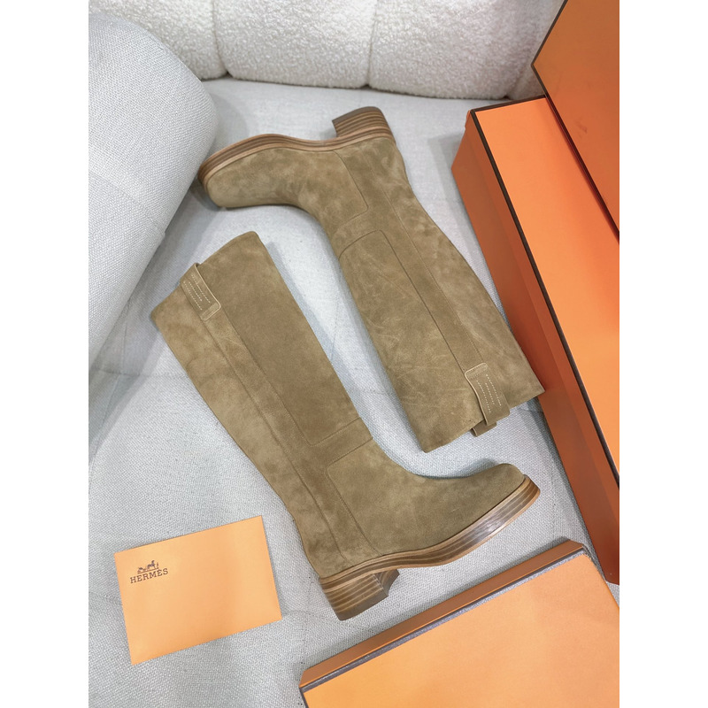 Hermès Suede Calfskin Horse Boot In Khaki