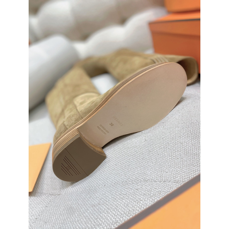 Hermès Suede Calfskin Horse Boot In Khaki