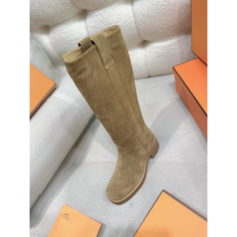 Hermès Suede Calfskin Horse Boot In Khaki