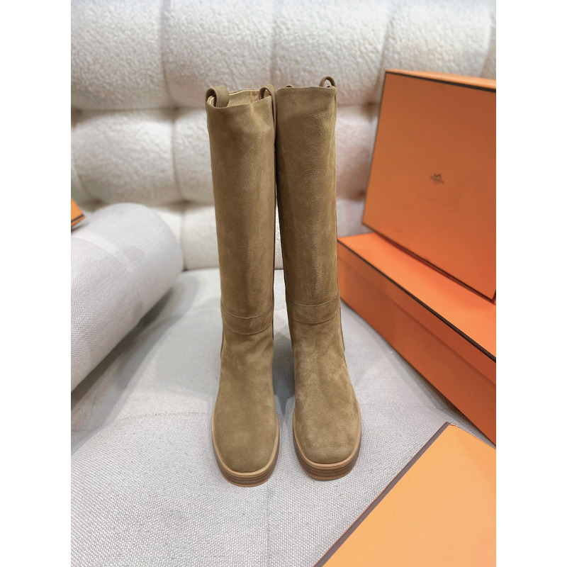 Hermès Suede Calfskin Horse Boot In Khaki