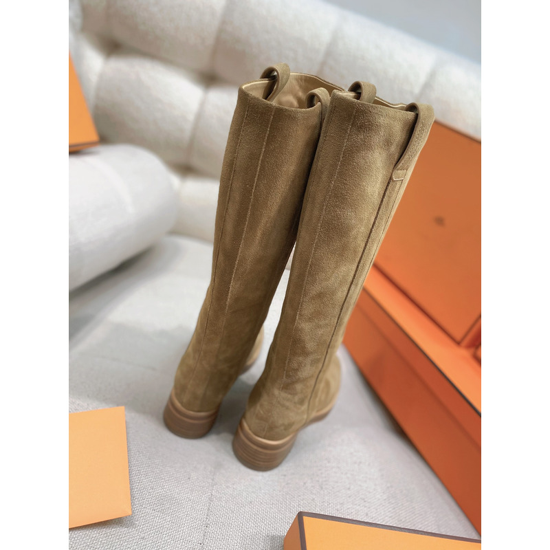 Hermès Suede Calfskin Horse Boot In Khaki