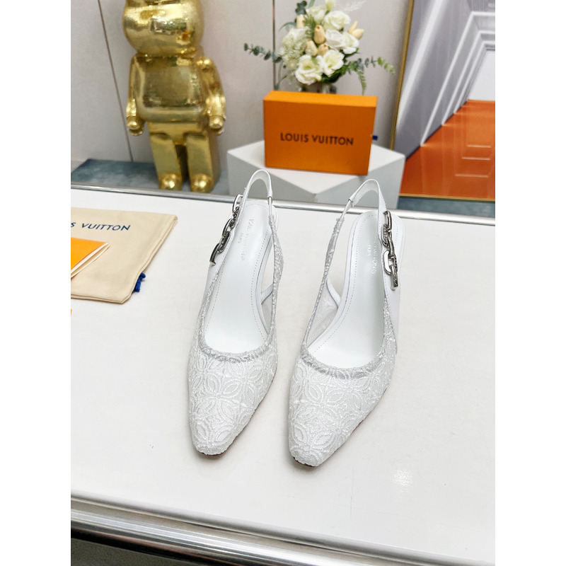 l**is V*t*n lace sandals heels in white