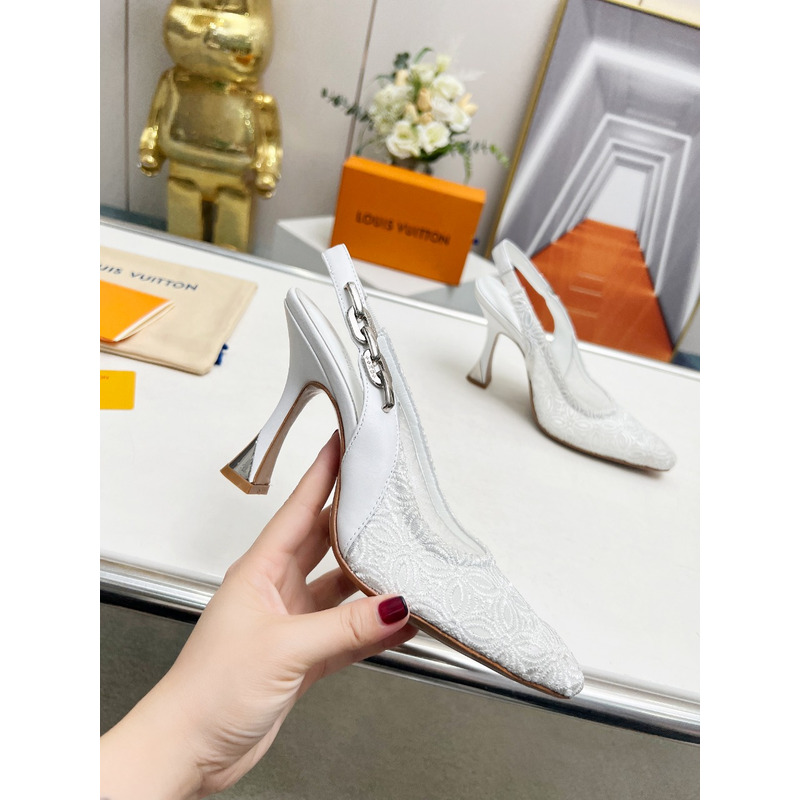 l**is V*t*n lace sandals heels in white