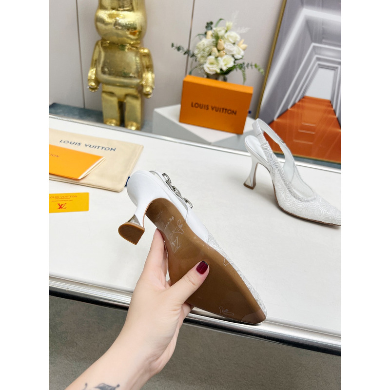 l**is V*t*n lace sandals heels in white