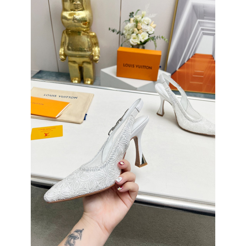 l**is V*t*n lace sandals heels in white