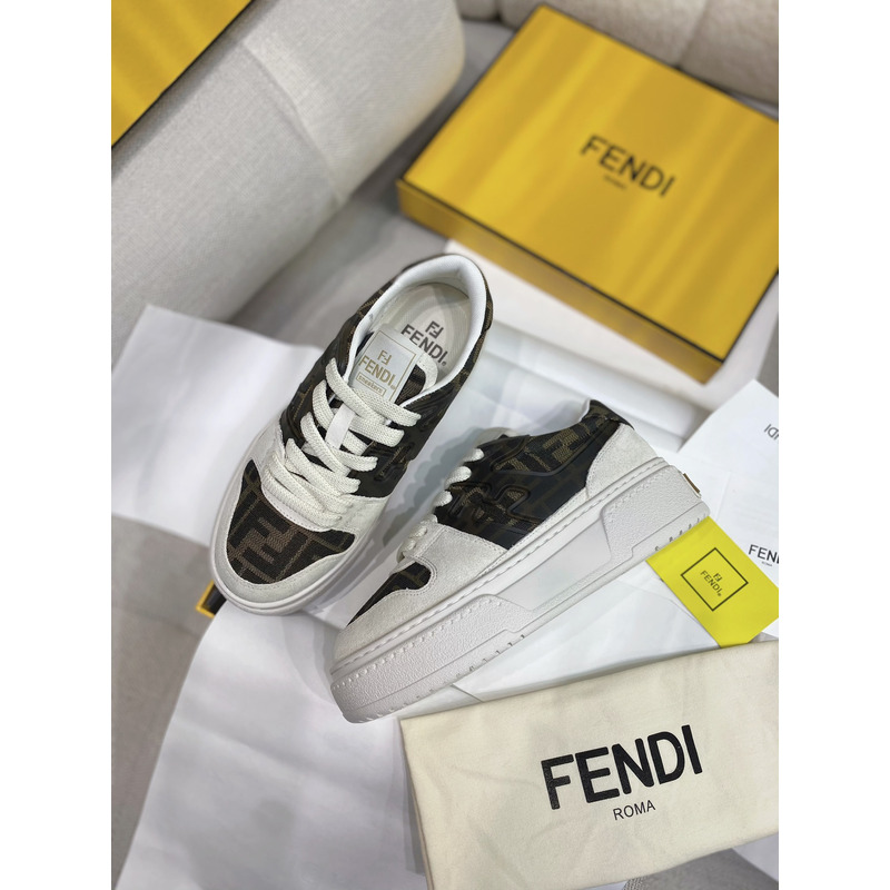 F**di match canvas and white suede platform low-tops