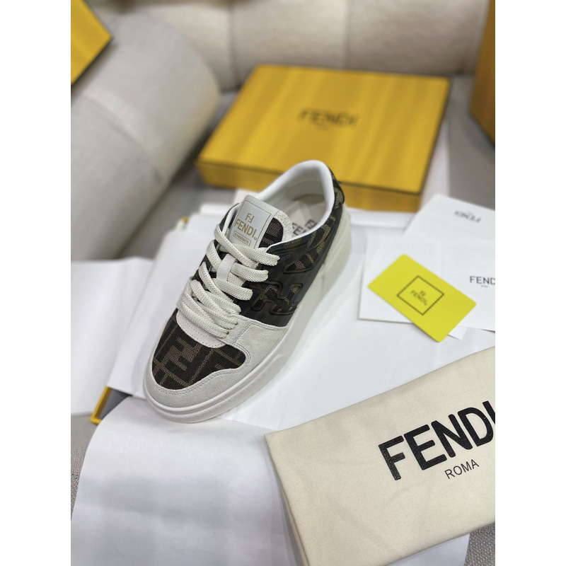 F**di match canvas and white suede platform low-tops