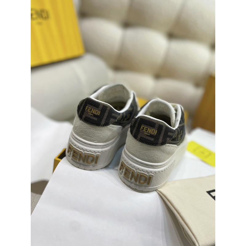 F**di match canvas and white suede platform low-tops