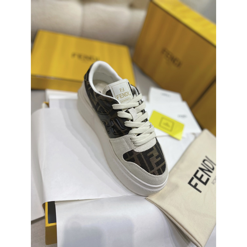 F**di match canvas and white suede platform low-tops