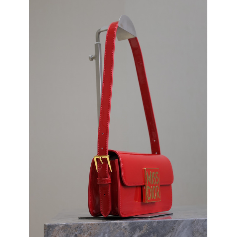 D*or miss D*or flap bag patent calfskin red