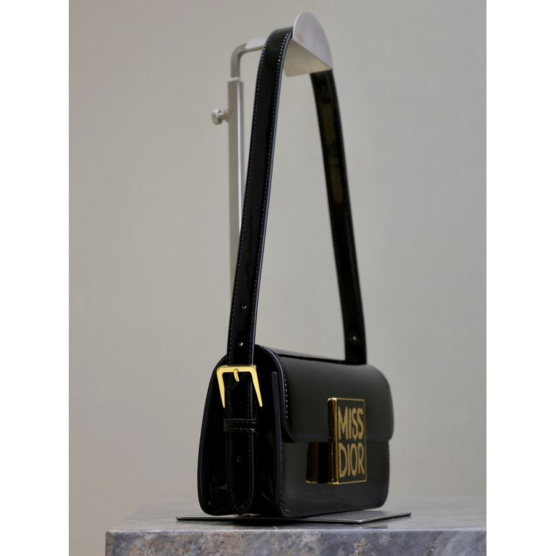 D*or miss D*or flap bag patent calfskin black