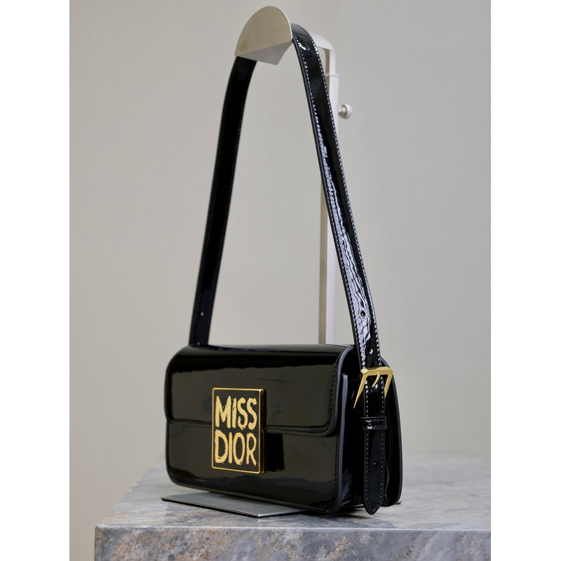 D*or miss D*or flap bag patent calfskin black