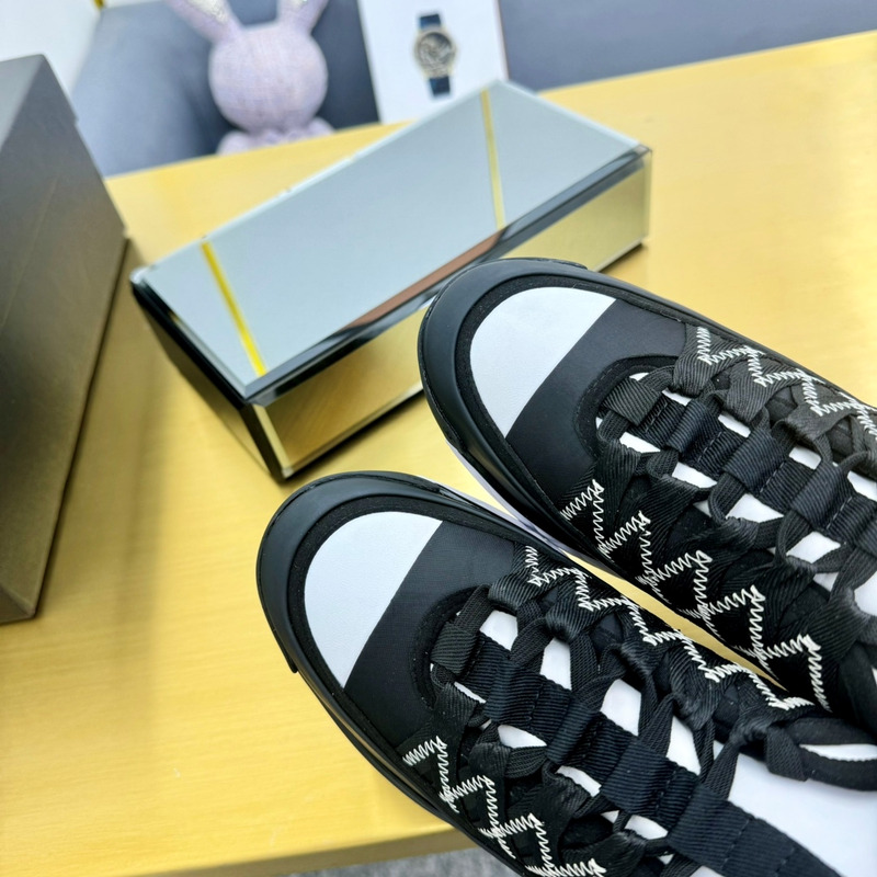 Ch*el sneakers silk cowhide & tarps black&white