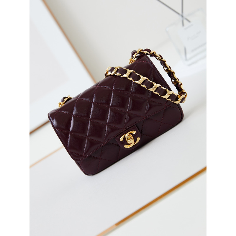Ch*el classic flap bag leather burgundy