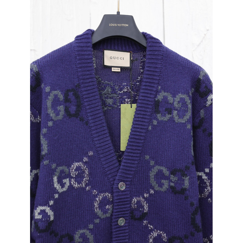 G*u*i wool cardigan with gg intarsia blue