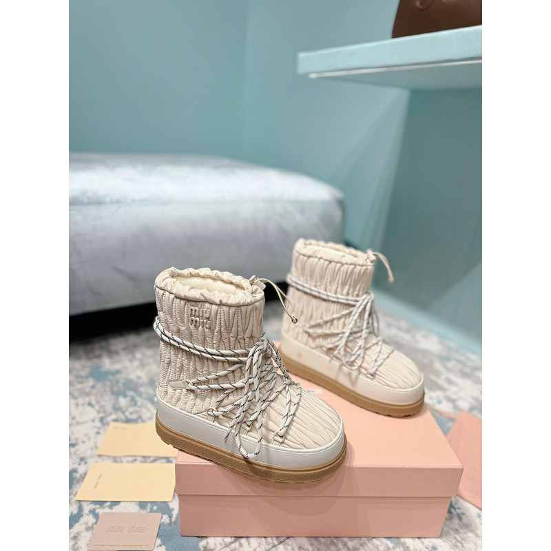 Miu Miu Logo Snow Boots Beige
