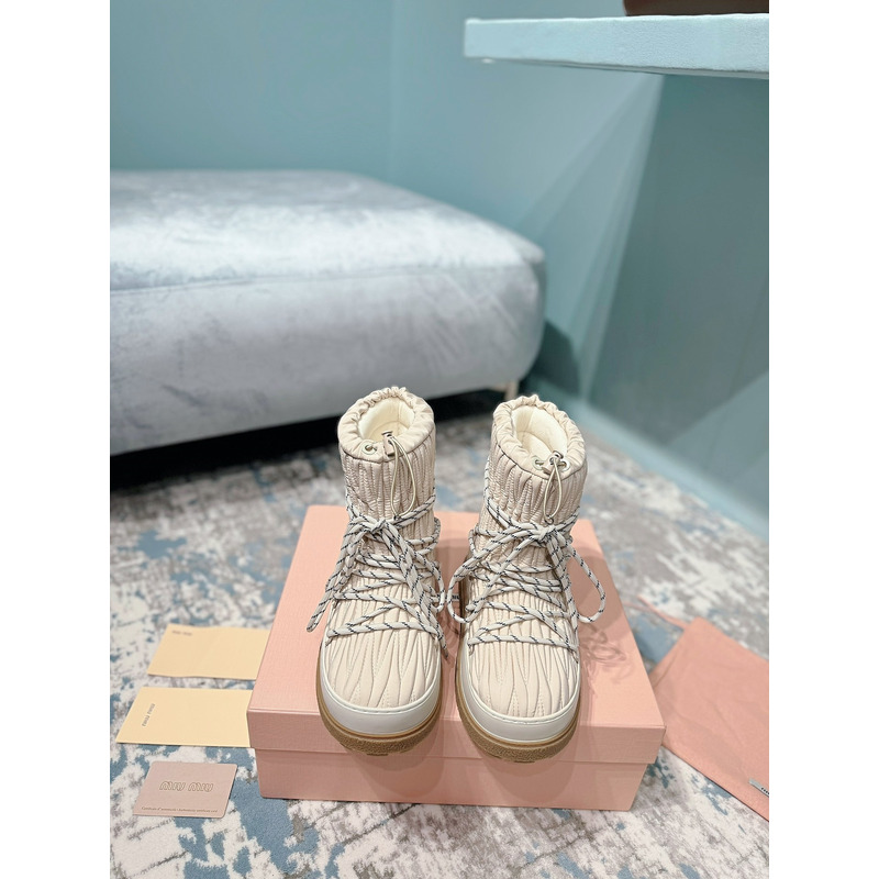Miu Miu Logo Snow Boots Beige