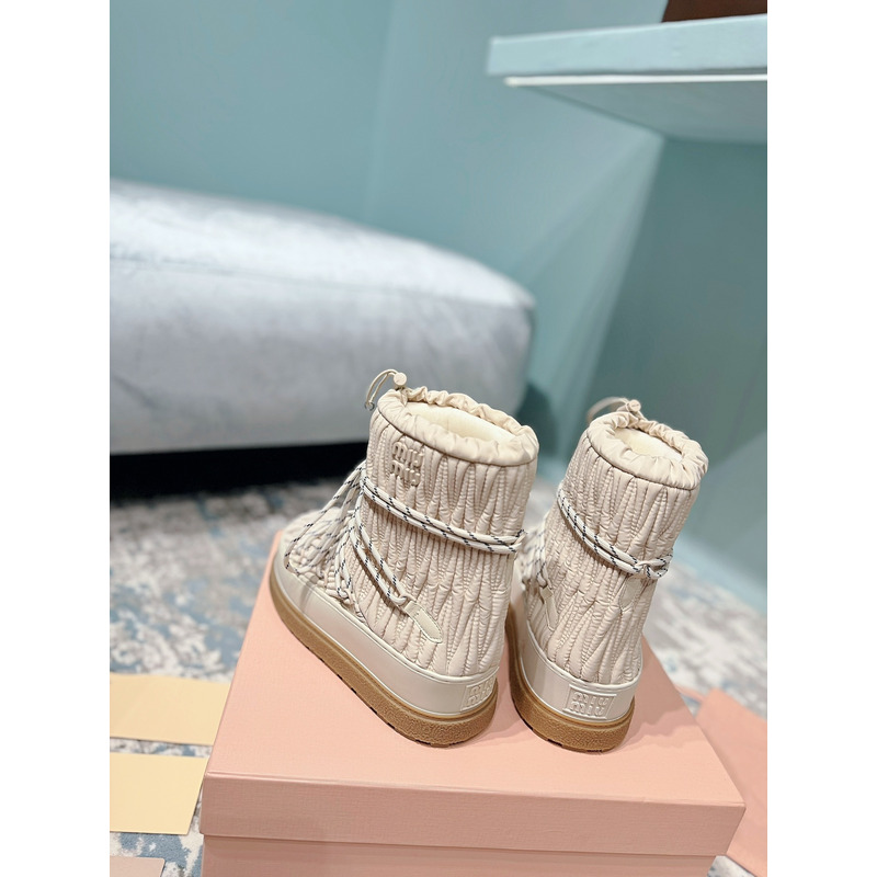 Miu Miu Logo Snow Boots Beige