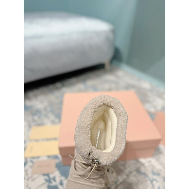 Miu Miu Logo Snow Boots Beige