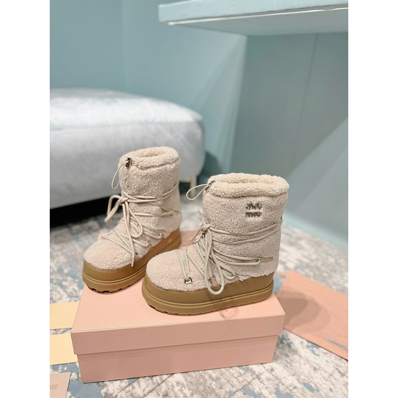Miu Miu Logo Snow Boots Beige