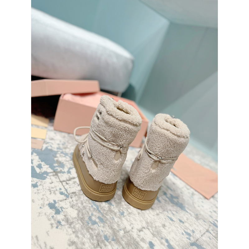 Miu Miu Logo Snow Boots Beige