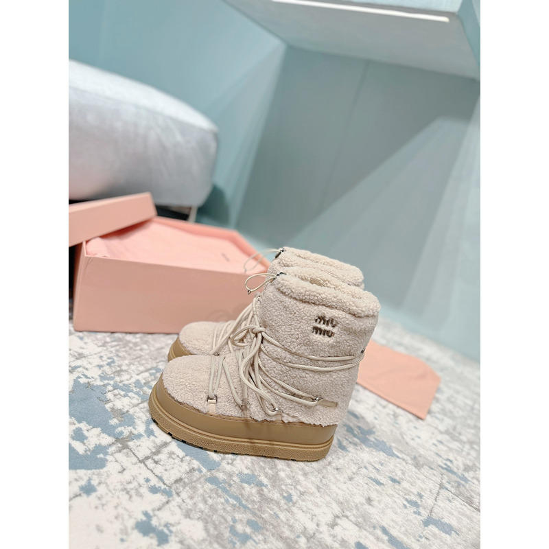Miu Miu Logo Snow Boots Beige