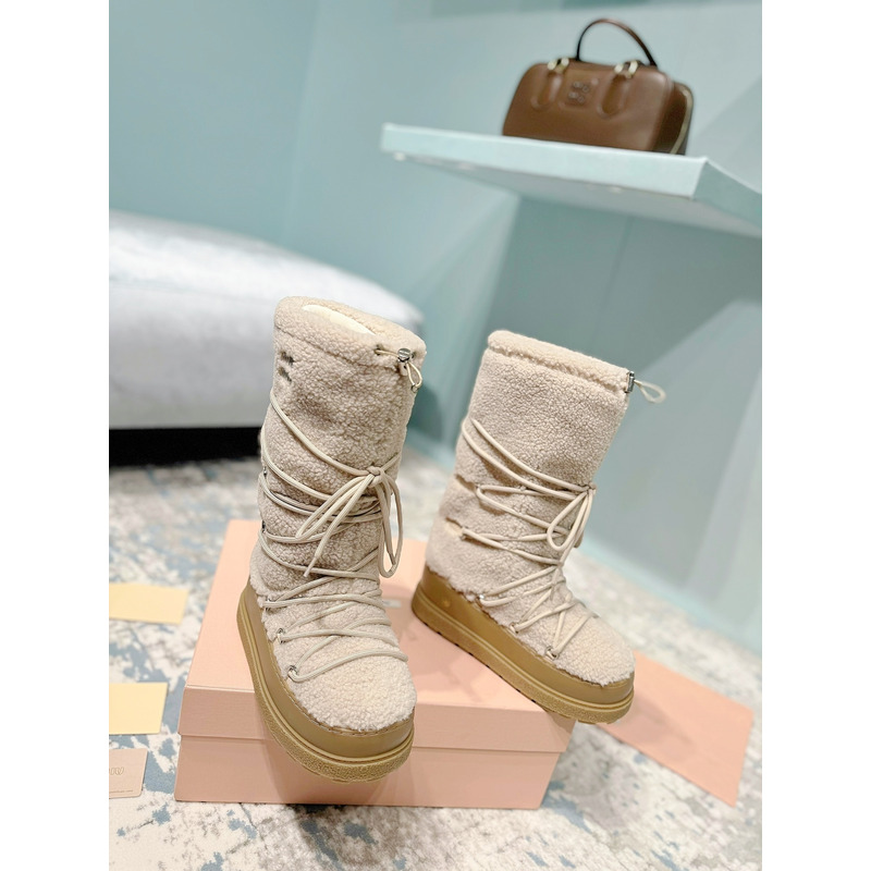 Miu Miu Shearling Après-Ski Boots Beige