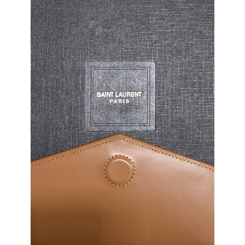 Saint Laurent Uptown Leather-trimmed Canvas Pouch Beige