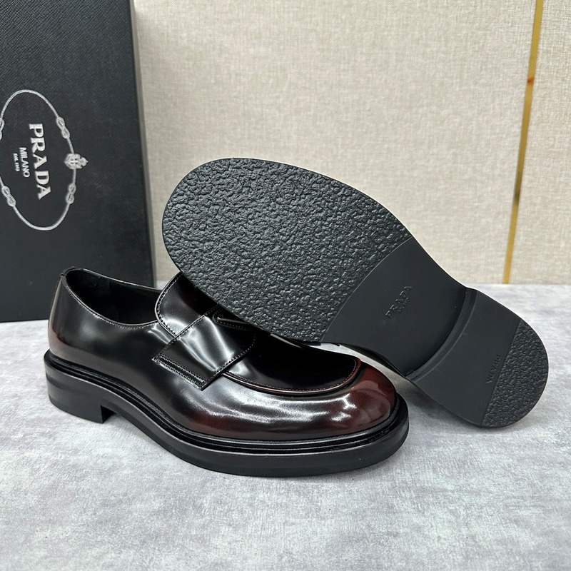 Pra*a chocolate brushed leather loafers black