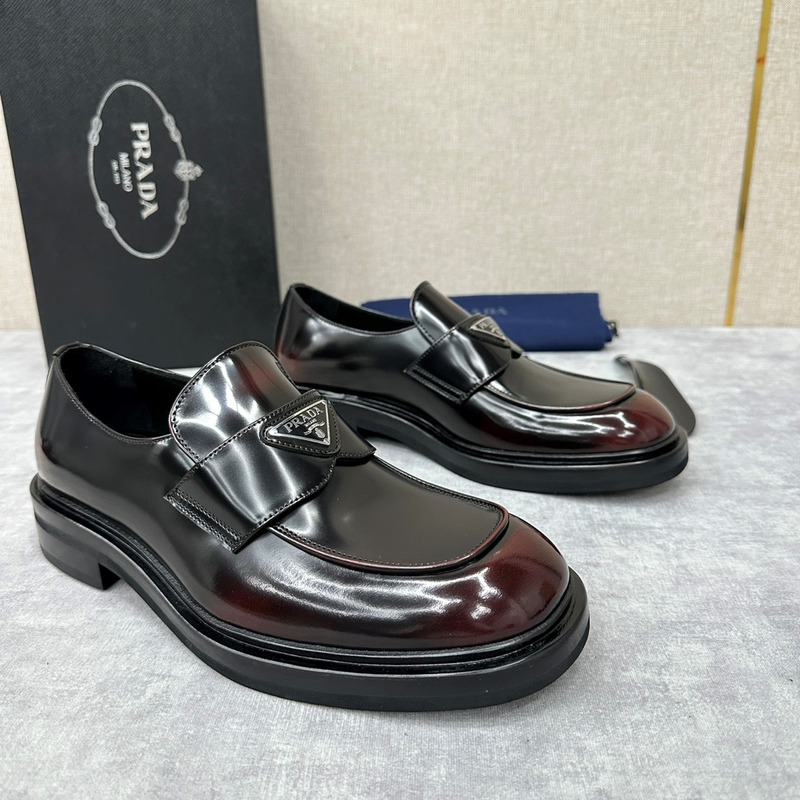 Pra*a chocolate brushed leather loafers black