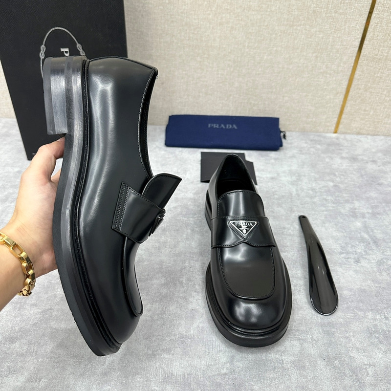 Pra*a chocolate brushed leather loafers black