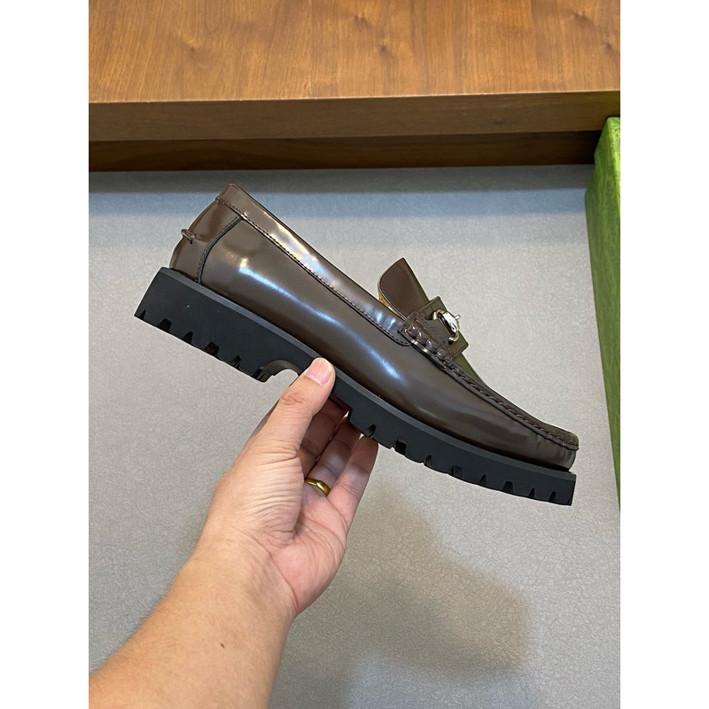 G*u*i logo loafer with horsebit dark brown