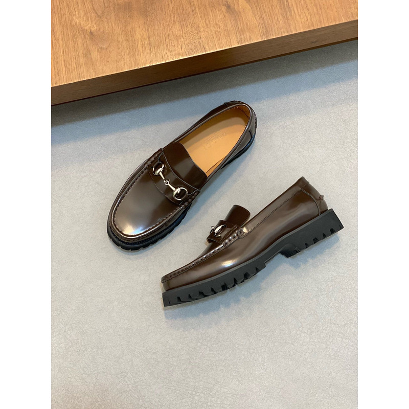 G*u*i logo loafer with horsebit dark brown