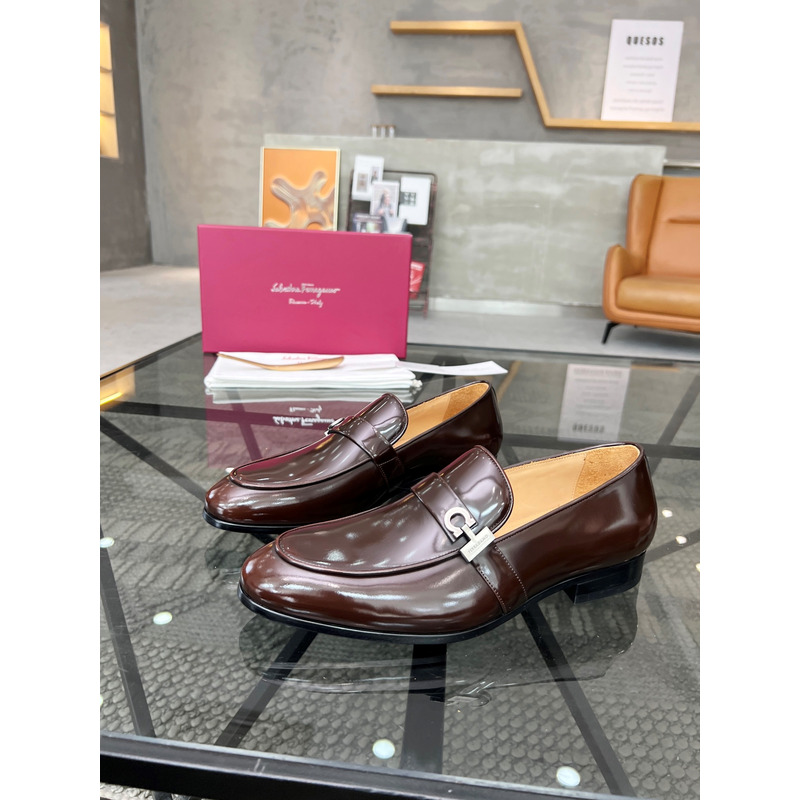 Ferragamo  Moccasin With Gancini Ornament Dark Brown