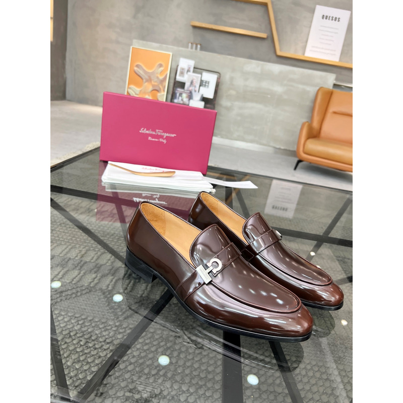 Ferragamo Moccasin With Gancini Ornament Dark Brown