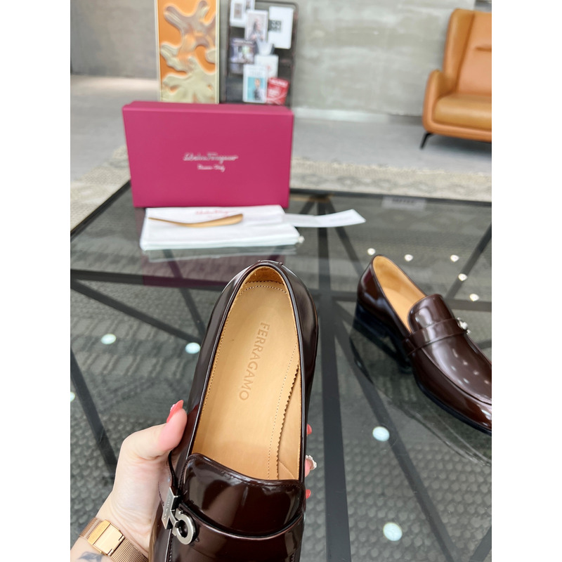 Ferragamo  Moccasin With Gancini Ornament Dark Brown