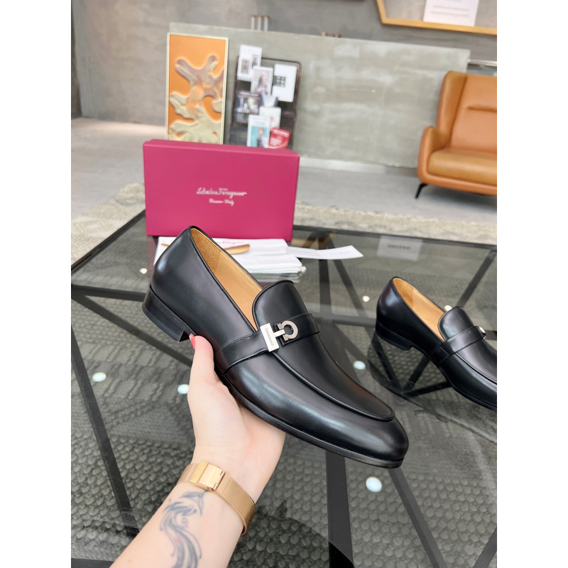 Ferragamo  Moccasin With Gancini Ornament Black