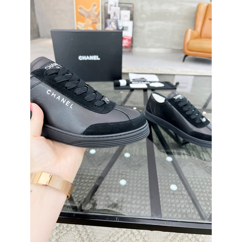 Ch*el calfskin sneakers black