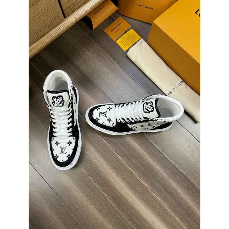 l**is V*t*n trainer high top monogram white and black